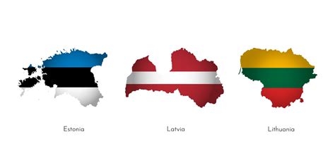 Vector Illustration Set With Isolated Silhouettes Of Baltic States Maps