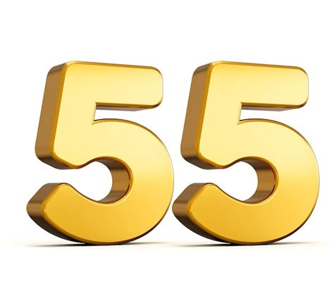 그림자와 함께 흰색 배경에 고립 된 황금 숫자 55 또는 55의 3d 그림 | 프리미엄 사진