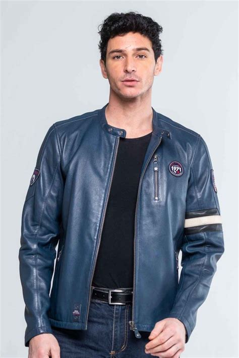 Herren Jacke Steve Mcqueen Gary Sheep Crown Royal Blue Leder Jack De