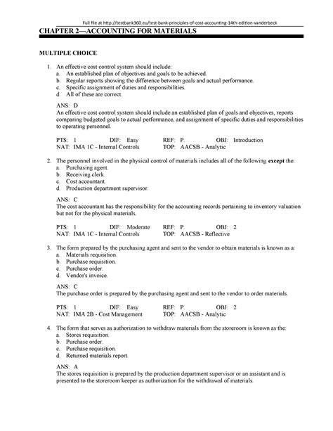 Pdfcoffee Test Bank Chapter Accounting For Materials Multiple