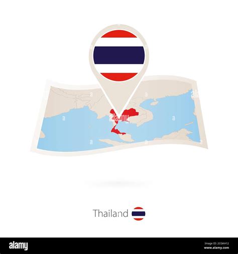 Folded Paper Map Of Thailand With Flag Pin Of Thailand Vector