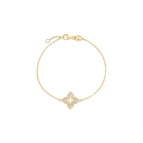 K Yellow Gold Ventian Princess Small Diamond Pave Flower Bracelet