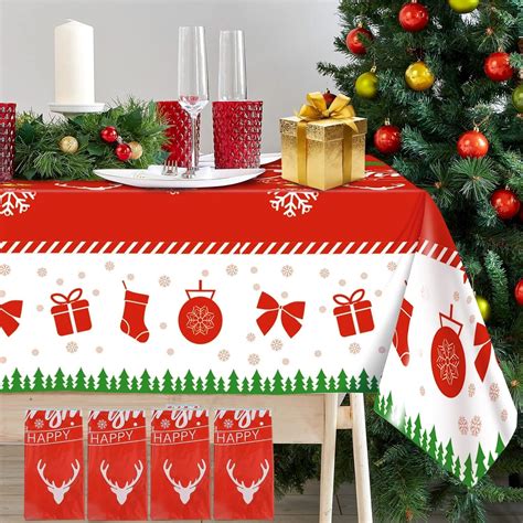 3 Pack Christmas Tablecloth Disposable Plastic Christmas Table Cloth Rectangle Red