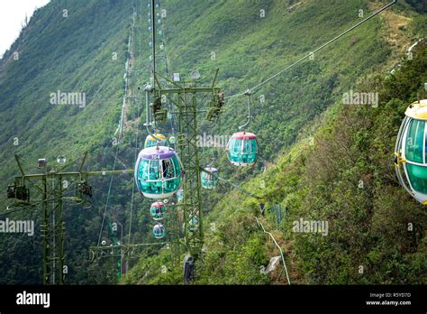 Hong Kong China, Nov 29, 2018: Cablecar in Ocean Park, Hongkong. Cable car carries tourists from ...