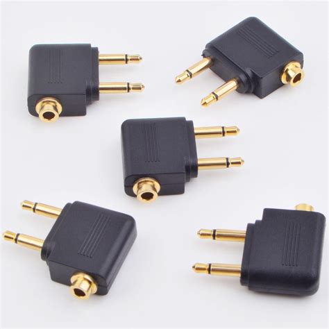 5pcs Airplane Headphone Adapters Golden Plated Dual 3 5mm Male To 3 5mm