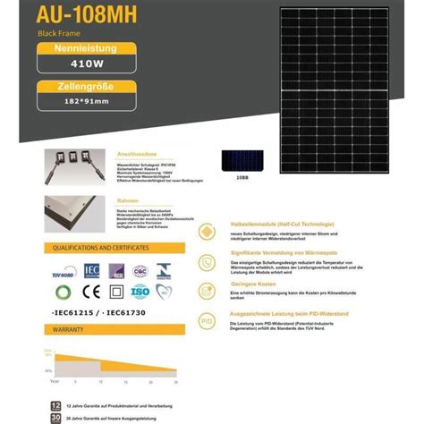 AUSTA PV Solarmodul Black Frame 410W Panel AU410-27V-MH Photovoltaik