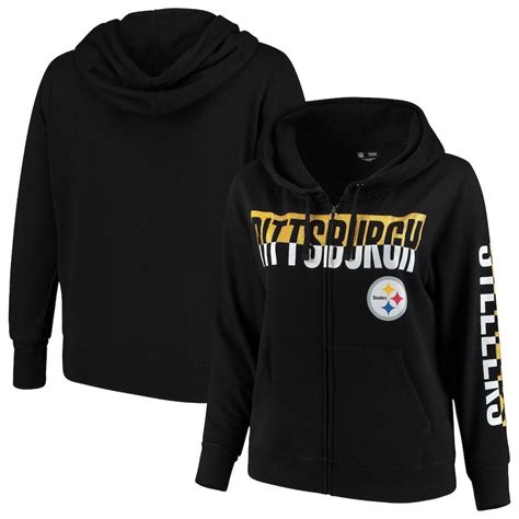 New Era Pittsburgh Steelers Women S Black Plus Size Glitter Fleece Full Zip Hoodie Trend Sport