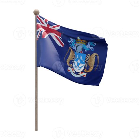 Free Tristan Da Cunha 3d Illustration Flag On Pole Wood Flagpole