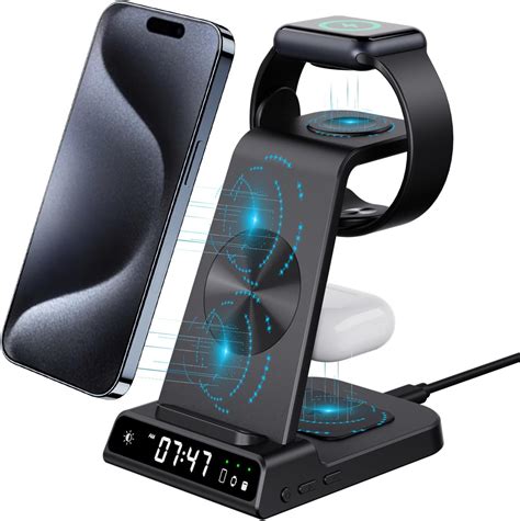 SPGUARD Station de Charge inductive 4 en 1 pour iPhone réveil avec