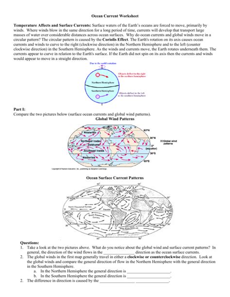 Ocean Currents Worksheet 6th Grade