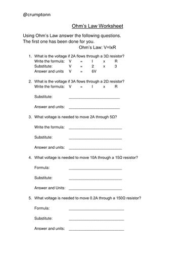 Ohm S Law Worksheet 1