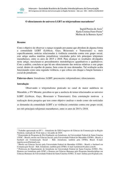 Pdf O Silenciamento Do Universo Lgbt No Telejornalismo Maranhense