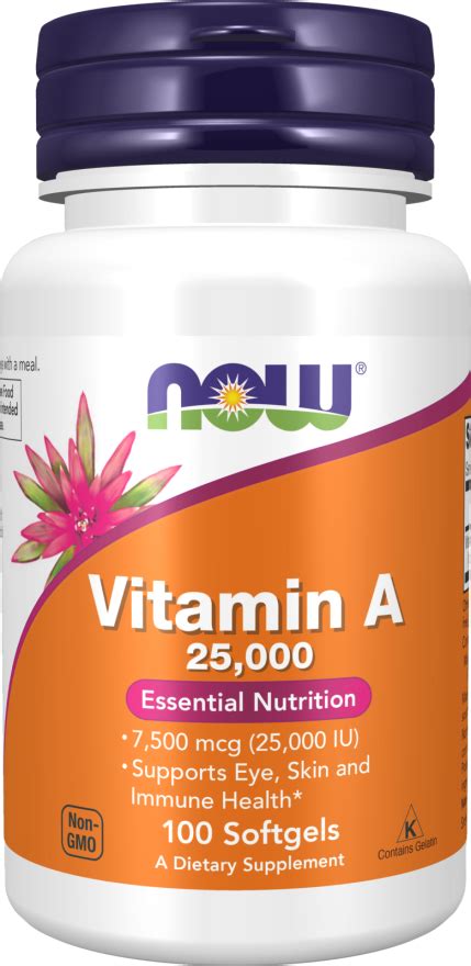 Vitamin A Supplement 25 000 Softgels Now Supplements