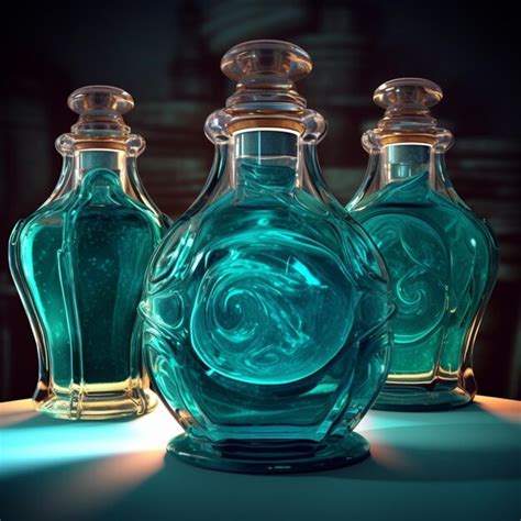 Premium Ai Image Three Glass Bottles With A Swirl Inside Of Them On A Table Generative Ai