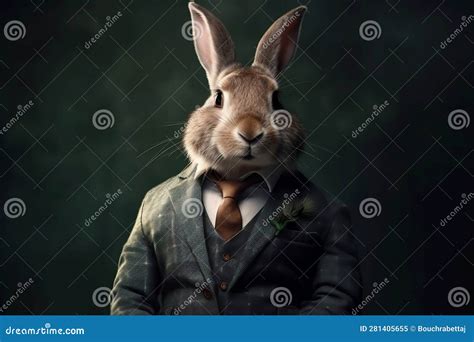 Retrato De Un Conejo Vestido Con Un Traje De Negocios Formal Stock De