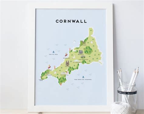 Cornwall Map Illustrated Map Of Cornwall Print Travel Ts Ts