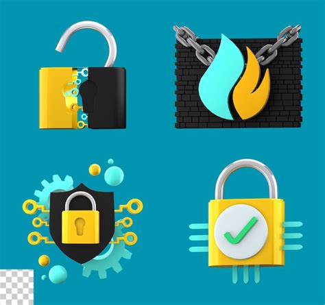 Cyber security 3d icon pack pacote de ícones de segurança 3d PSD