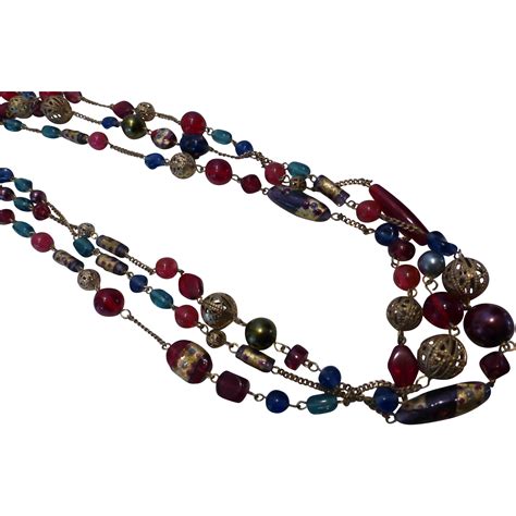 1960s Long Art Glass Bead Necklace 72″ Glass Bead Necklace Beaded