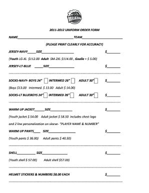 Fillable Online Uniform Order Form Palm Beach Breakers Fax Email