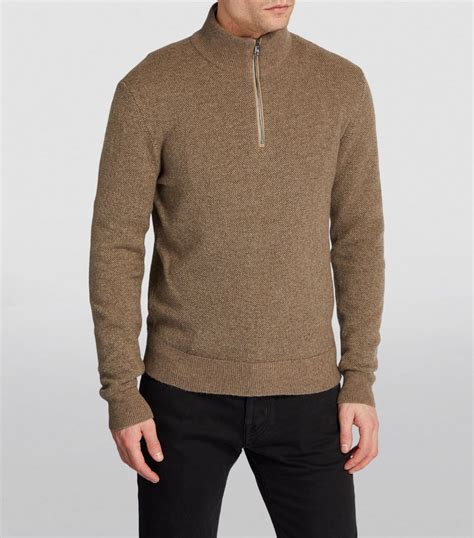 Mens Ralph Lauren Purple Label Brown Cashmere Half Zip Sweater Harrods US