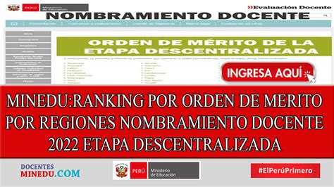 Minedu Ranking Por Orden De Merito Por Regiones Nombramiento Docente