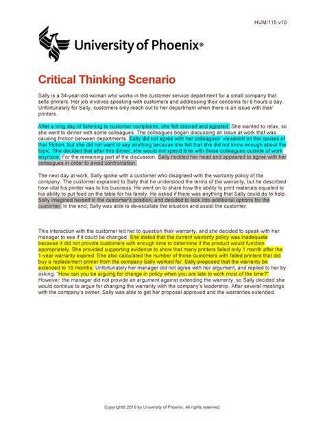 Critical Thinking Scenario Hum V Critical Thinking Scenario Sally