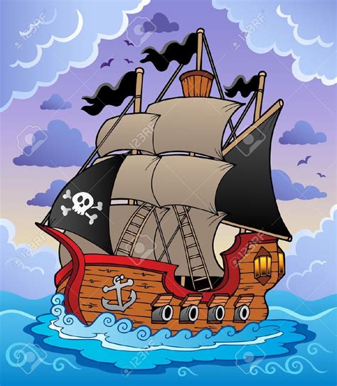 Barco Pirata En El Mar Tormentoso IlustraciÃ³n Vectorial Cartoon