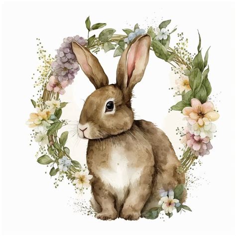 Bunnies With Flower Wreaths Clipart 16 High Quality Jpgs Digital