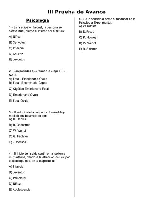 Iii Prueba De Avance Psicologia Iii Prueba De Avance Psicología 1