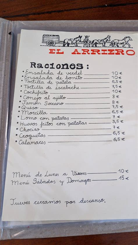 Carta del restaurante Mesón el Arriero Zamarramala