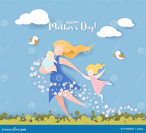 Happy Mothers Day Card Paper Cut Style Stock Vector Illustration Of