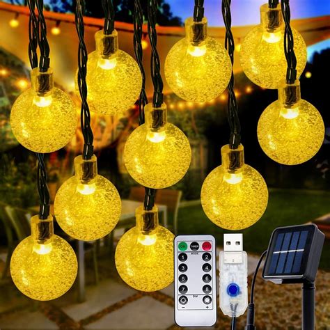 Led Outdoor Solar String Light Crystal Ball Bulbs Garden Decor Lamp