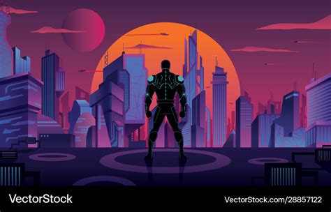 Superhero in futuristic city 2 Royalty Free Vector Image