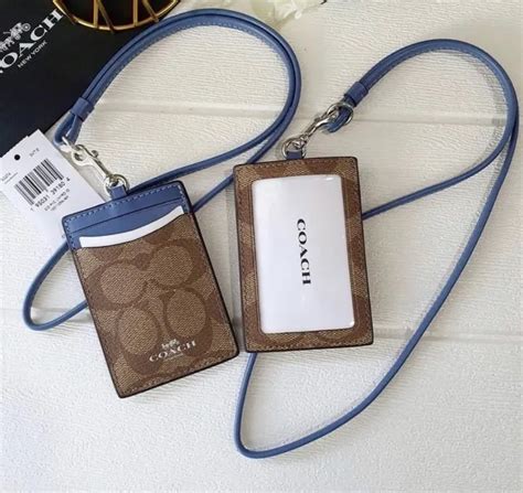 Coach F63274 Id Lanyard In Signature Canvas Khaki Blue Lazada Ph