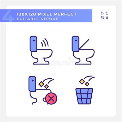 Toilet Usage Recommendations Pixel Perfect RGB Color Icons Set Stock