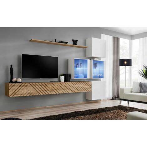 Ensemble Meuble TV Switch Lamel XIX 310cm Naturel Blanc