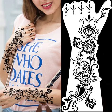 Qstohena Sheets Large Henna Tattoo Stencils Kit Reusable Self