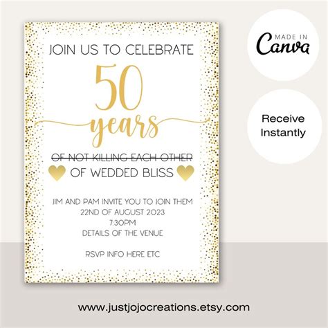 Funny 50th Wedding Anniversary Invitation Template Editable On Canva