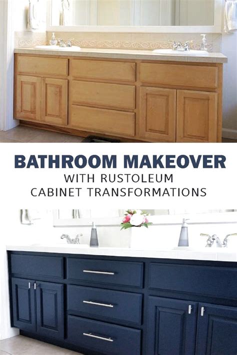 Rust Oleum Cabinet Transformation Bathroom Makeover Navy Blue Painted