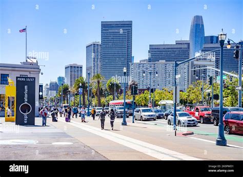 A View Along Embarcadero In San Francisco With Skyscrapers In The