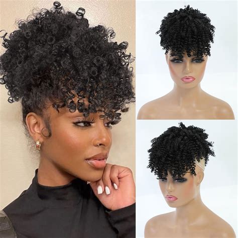 Amazon Cecinill Afro Puff Drawstring Ponytail With Bangs Ponytail