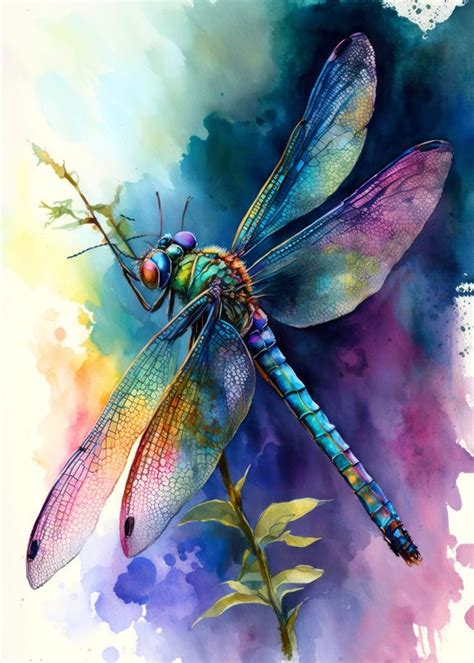 Dragonfly Insect Painting Poster Picture Metal Print Paint By