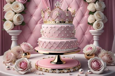 Premium Photo Wedding Cake Decorated With Pink Roses And Gold Crown