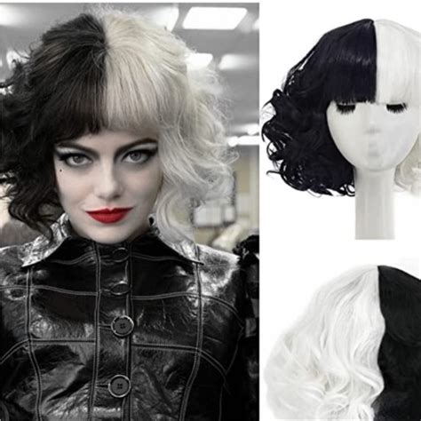 Boutique Hair Cruella Deville Wig Costume Women Black And White Wig Short Curly Wavy Hair