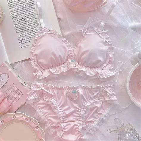 Sweet Printed Lingerie Wirefree Soft Underwear Set Girl Japanese Cute Ruffle Bralette Student