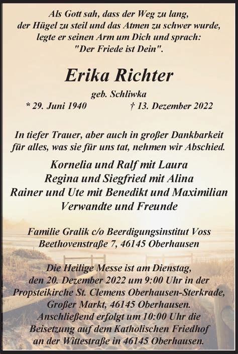 Traueranzeigen Von Erika Richter Trauer In NRW De