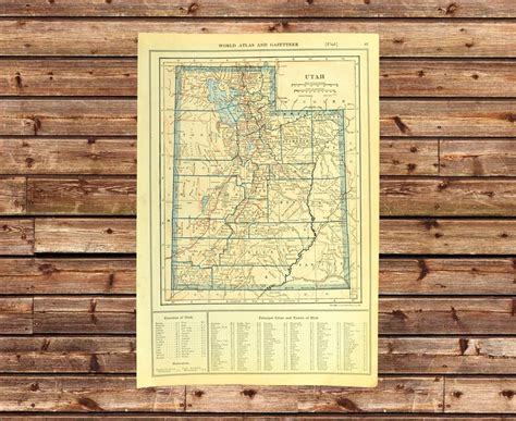 Antique Utah Map Of Utah Railroad Map Wall Art Original Vintage