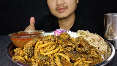 Asmr Eating Spicy Mutton Boti Goat Intestine Pike Pila And Rice With