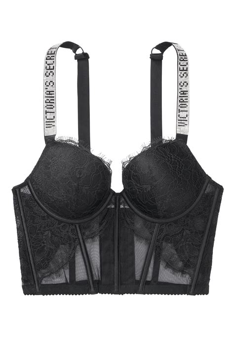 Buy Victorias Secret Black Lace Shine Strap Plunge Push Up Corset Bra