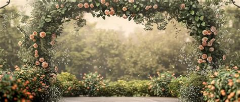 Ceremony Backdrop With Floral Garlands Premium Ai Generated Image